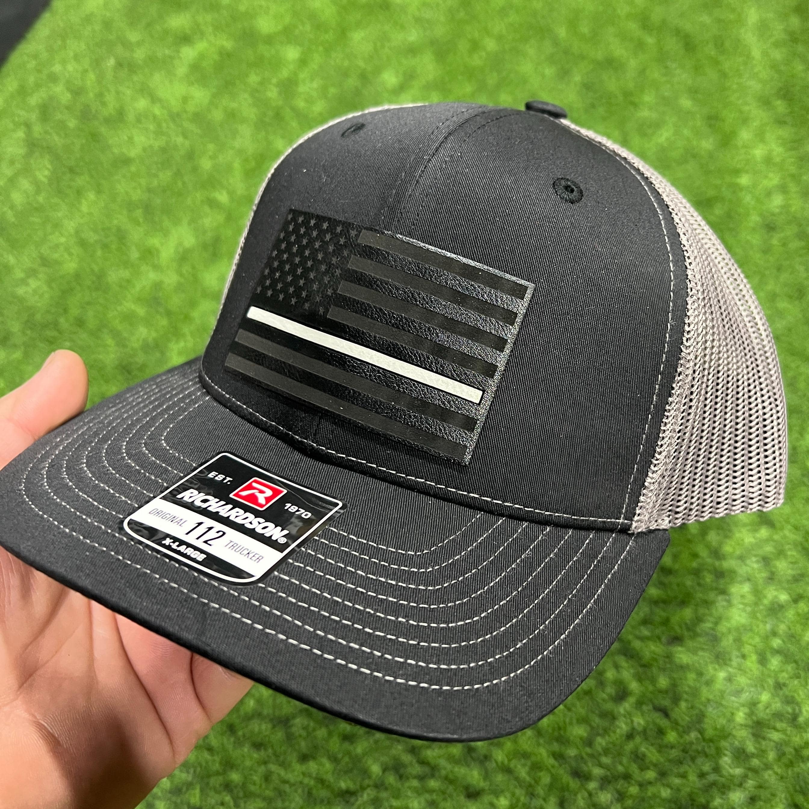 Thin Line Trucker Hats with Premium Leatherette on Richardson 112 - F5 Custom Designs