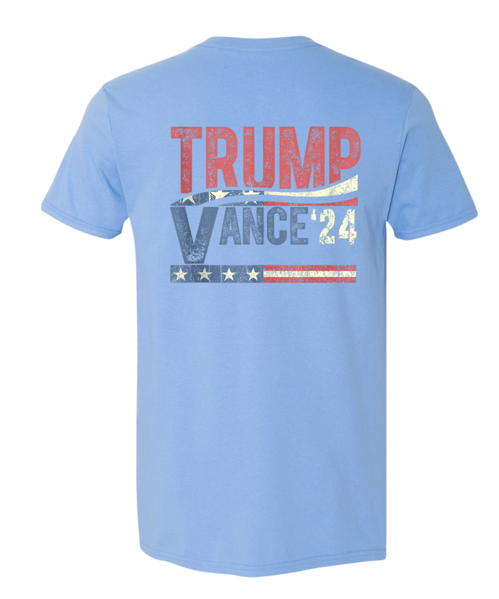 Trump Vance Vintage 2024 DryBlend moisture-wicking unisex T-shirt in sport grey, Carolina blue, and black