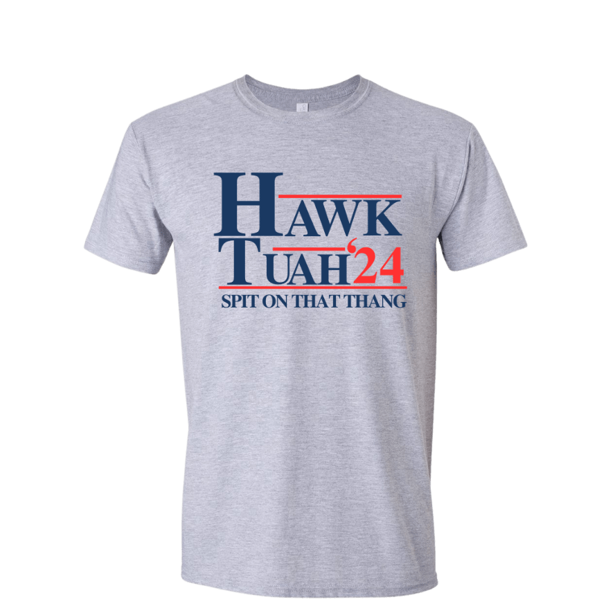 Hawk Tuah Just Spit on That Thang 2024 moisture-wicking t-shirt in carolina blue and sport grey