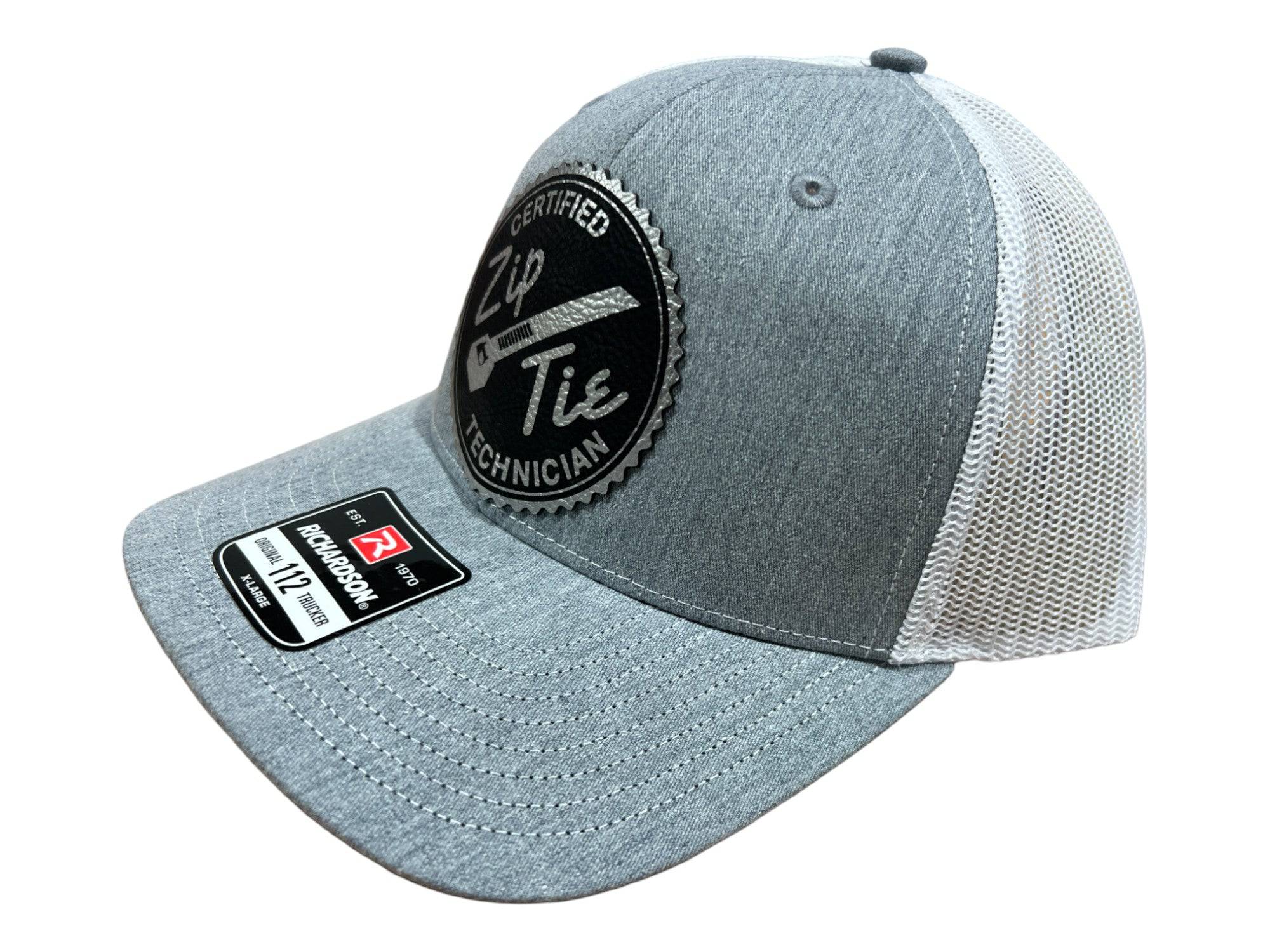 Certified Zip Tie Technician Hat with Leatherette Patch on a Richardson 112 Trucker Hat Baseball Cap Summer Winter - F5 Custom Designs