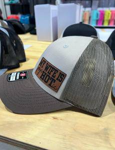 My Wife is HOT Hat ... Leatherette Patch on a Richardson 115 Trucker Hat Baseball Cap Summer Winter - F5 Custom Designs