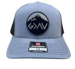 God is Greater Patch on Richardson 112 Trucker snapback hat in black and white
