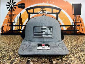 Faith Family Freedom Hat with a Premium Leatherette Patch! Richardson 112 Trucker Hat Baseball Cap Summer Winter - F5 Custom Designs