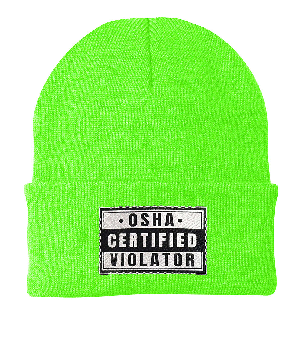 Orange cuffed custom patch beanie with Certified OSHA patch