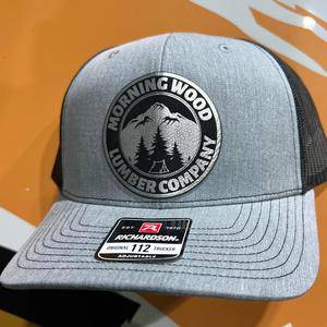 Morning Wood Hat with engraved Premium Leatherette Patch on a Richardson 112 Trucker Hat with adjustable snapback. - F5 Custom Designs
