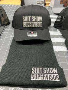 Shit Show Supervisor Richardson 112 trucker hat and beanie bundle with leatherette patch