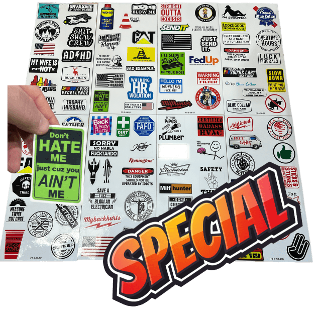 Hard Hat Stickers 25/50/100 Blue Collar Sticker Packs Made with Premium Vinyl and Laminate - F5 Custom Designs