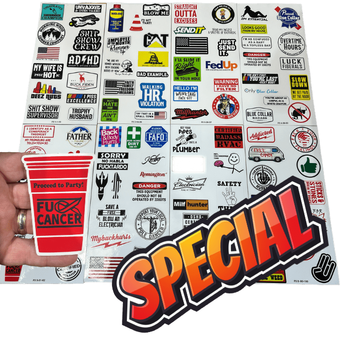 Hard Hat Stickers 25/50/100 Blue Collar Sticker Packs Made with Premium Vinyl and Laminate - F5 Custom Designs