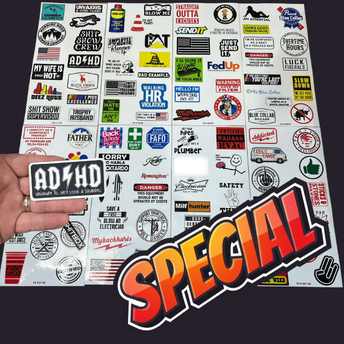 Hard Hat Stickers 25/50/100 Blue Collar Sticker Packs Made with Premium Vinyl and Laminate - F5 Custom Designs