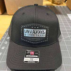 Richardson 112 Trucker Hat with UNVAXXED & Overtaxed laser engraved leatherette patch and adjustable snapback