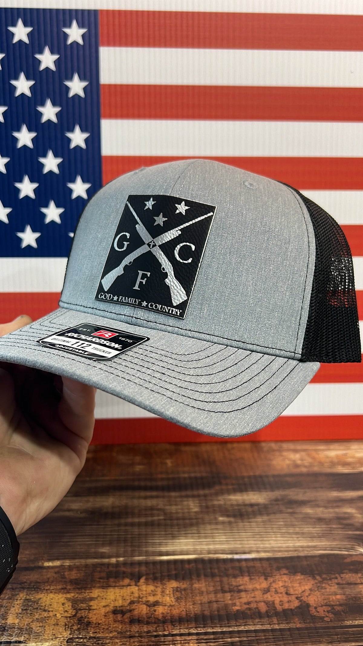 God Family Country Trucker Hat: Richardson 112 Patriotic Patch