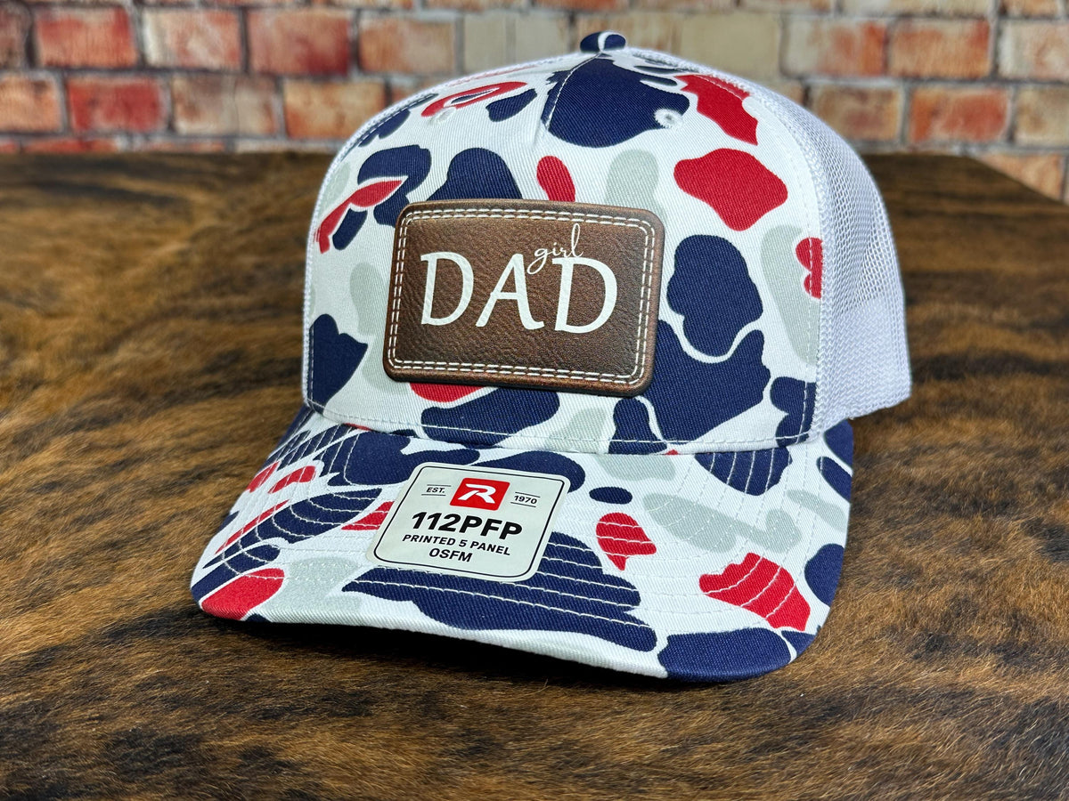 Custom Leather Patch Trucker Hat, Personalized Dad Gift, Outdoors Style