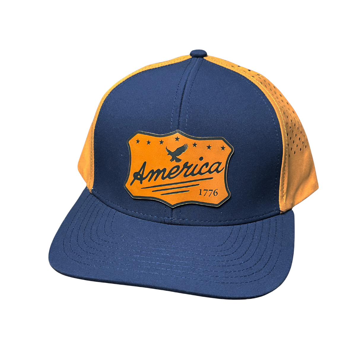 Blue Collar Rare Breed Richardson 112 Trucker Hat with laser engraved leather or leatherette patch and adjustable snapback