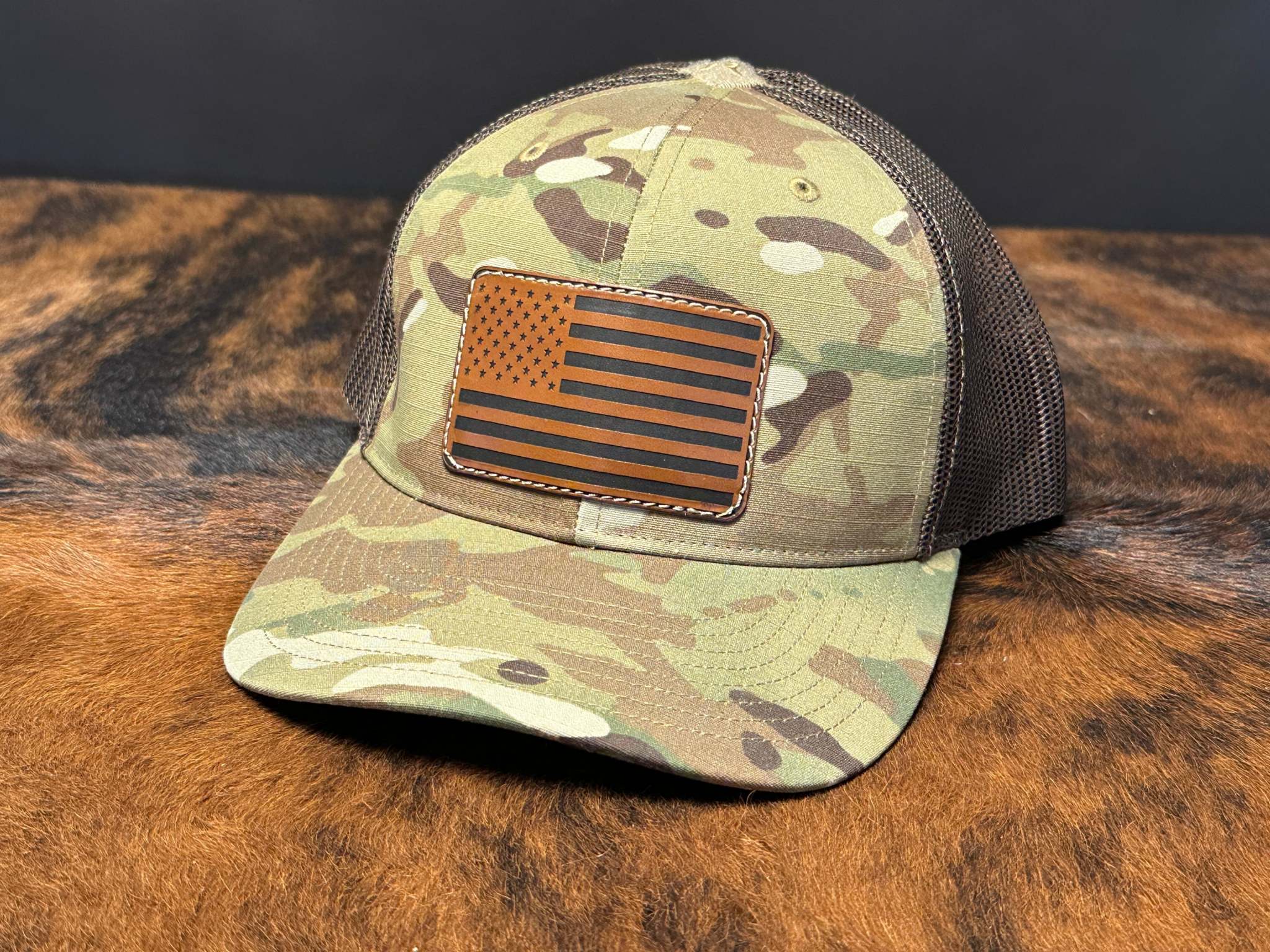 American Flag patch hat Richardson camouflage trucker hat with adjustable snapback mesh back