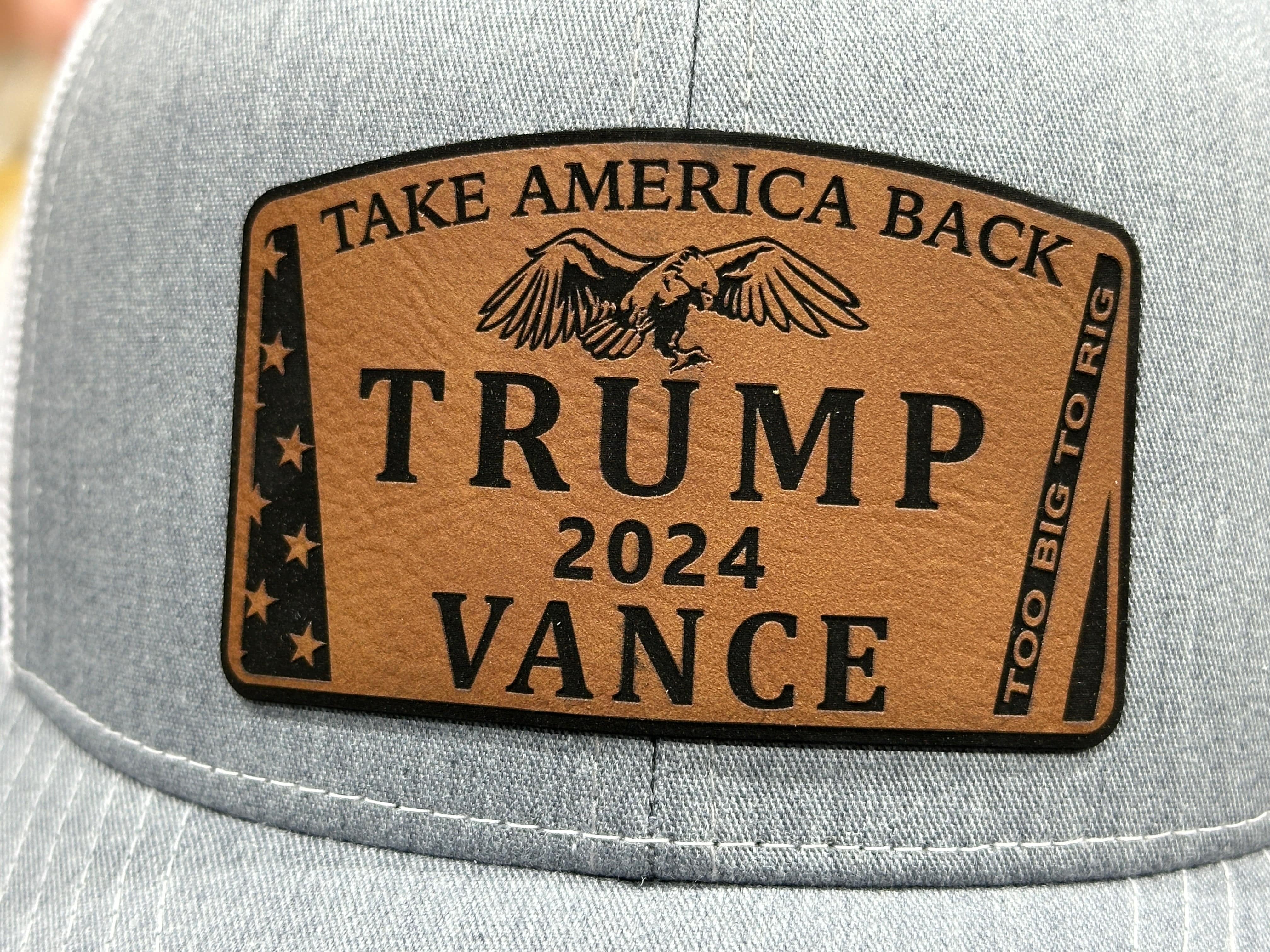 To Big To Rig Trump Vance 2024 Hat Premium Leatherette Patch on Richardson or Yupoong 112 Trucker Hat GenX Hat - F5 Custom Designs