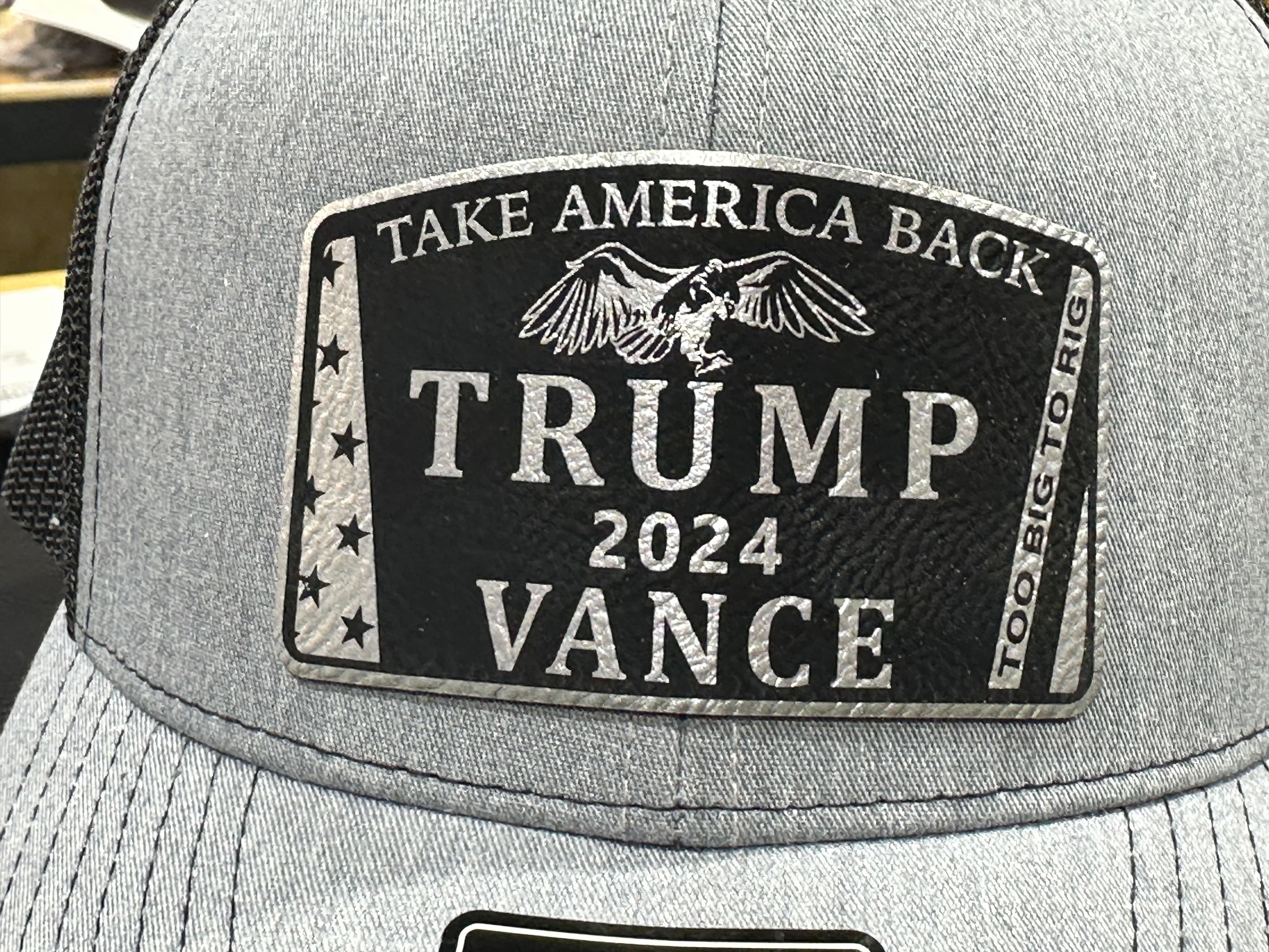 To Big To Rig Trump Vance 2024 Hat Premium Leatherette Patch on Richardson or Yupoong 112 Trucker Hat GenX Hat - F5 Custom Designs