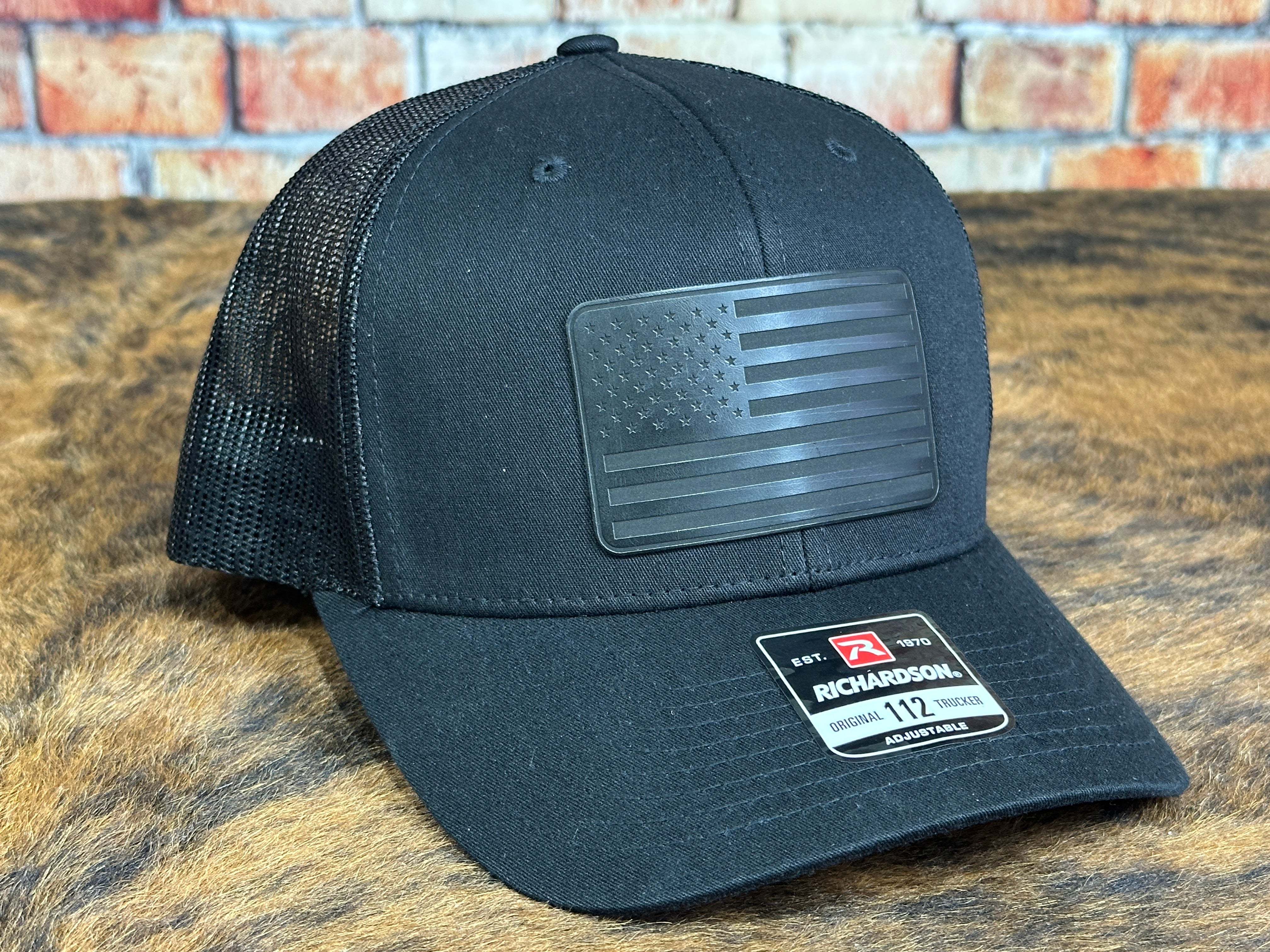 Blackout American Flag Hat Richardson 112 Trucker Stealth Hat Patriotic Headwear