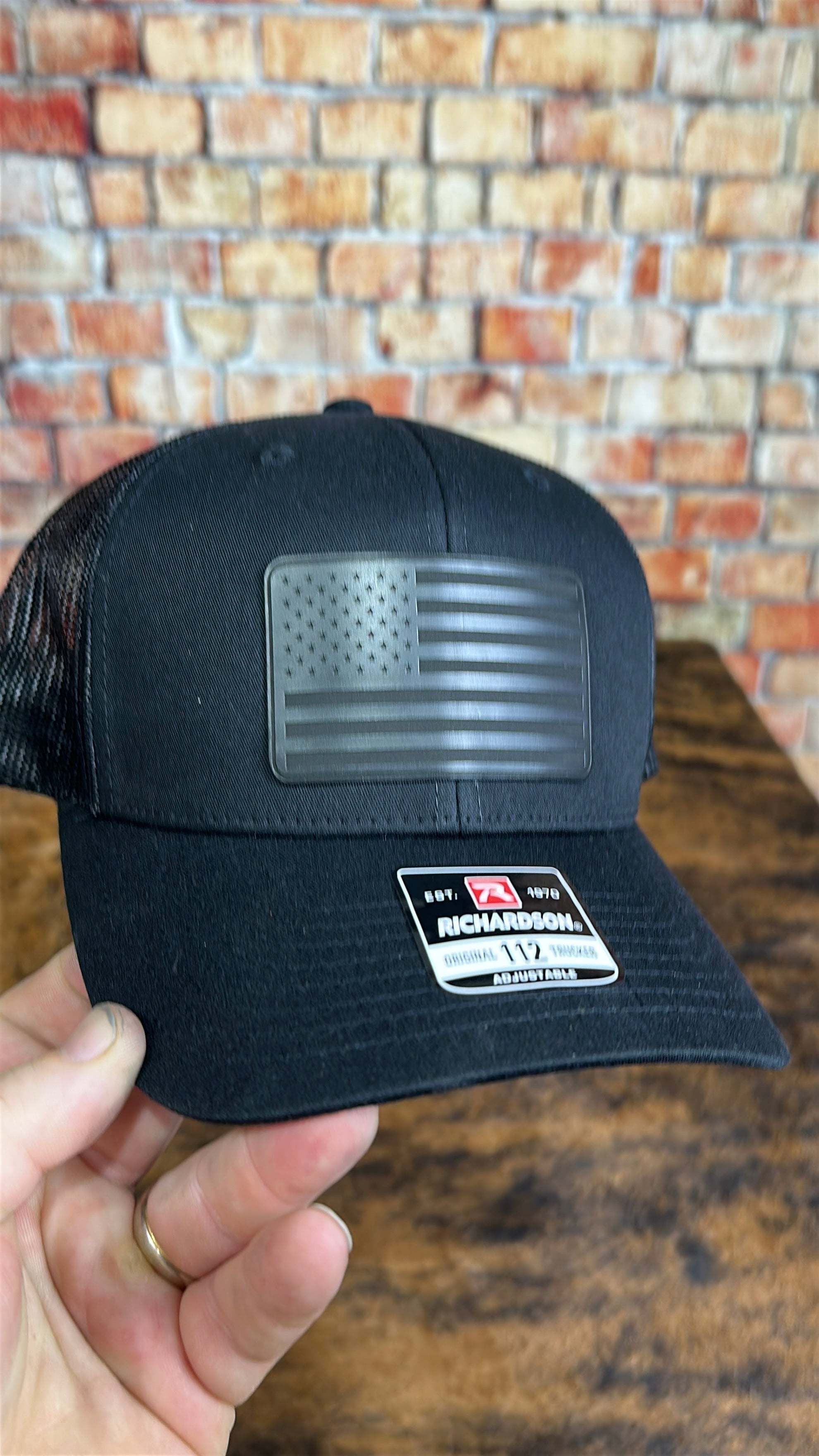 Blackout American Flag Hat Richardson 112 Trucker Stealth Hat Patriotic Headwear
