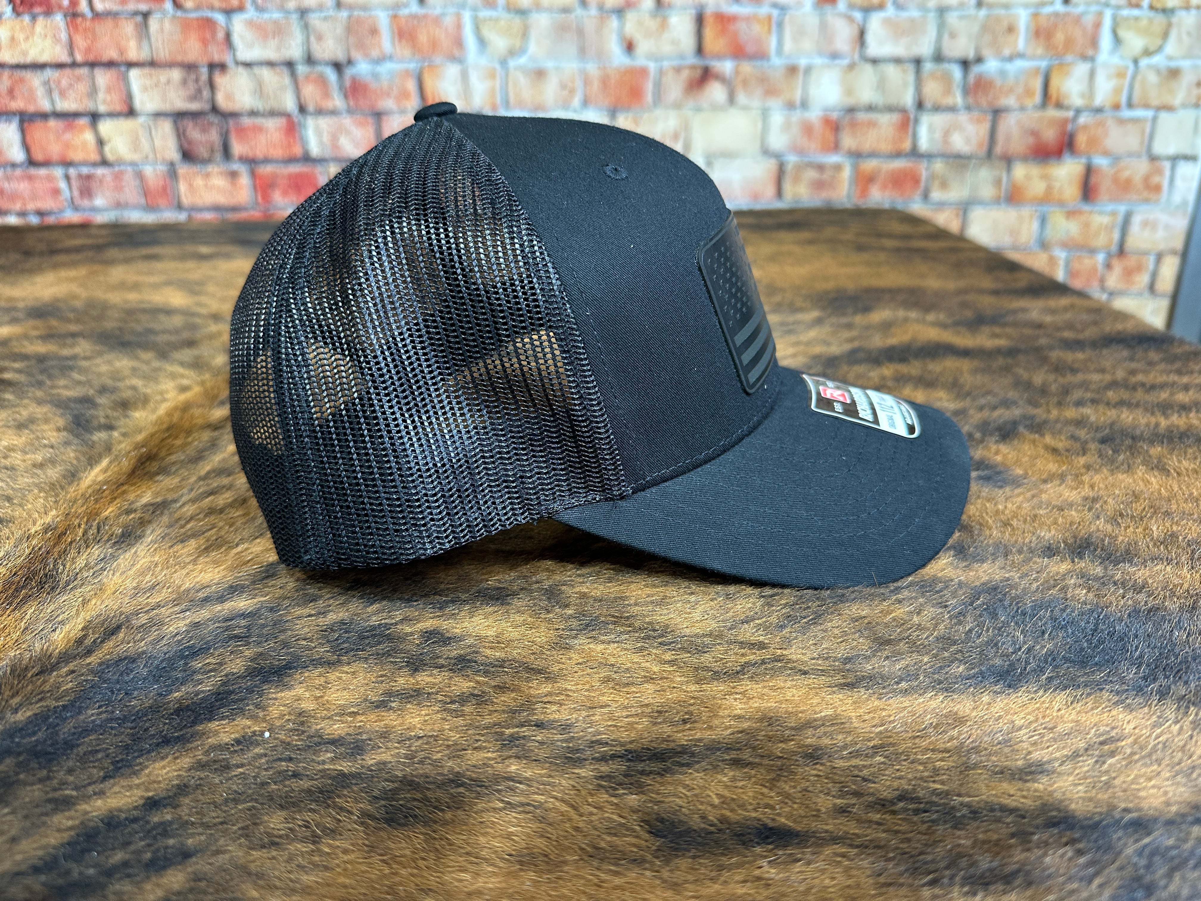 Blackout American Flag Hat Richardson 112 Trucker Stealth Hat Patriotic Headwear
