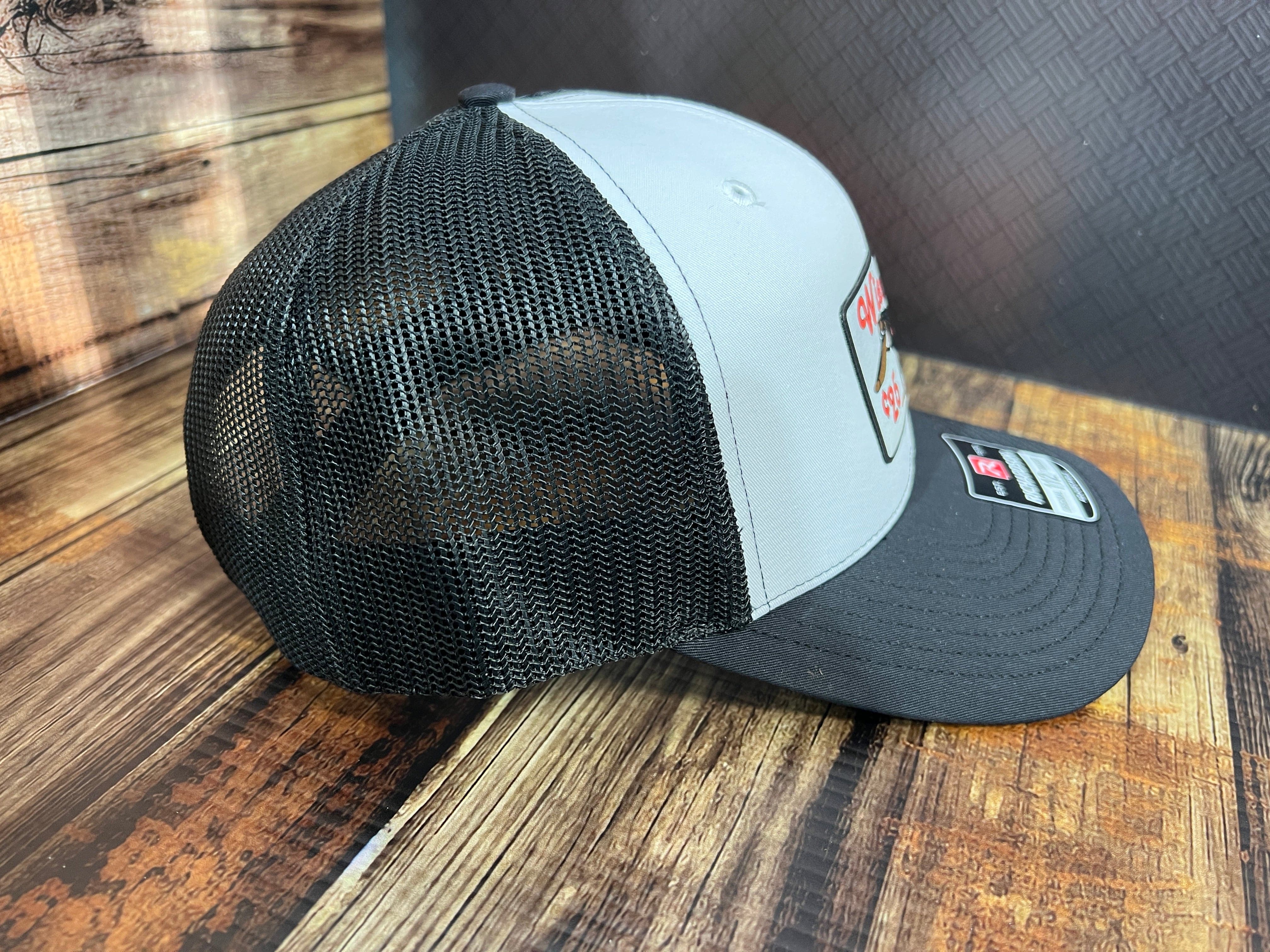 Wiener Rides Patch Hat with a UV Printed Premium Leatherette Patch on a Richardson 112 Trucker Hat - F5 Custom Designs