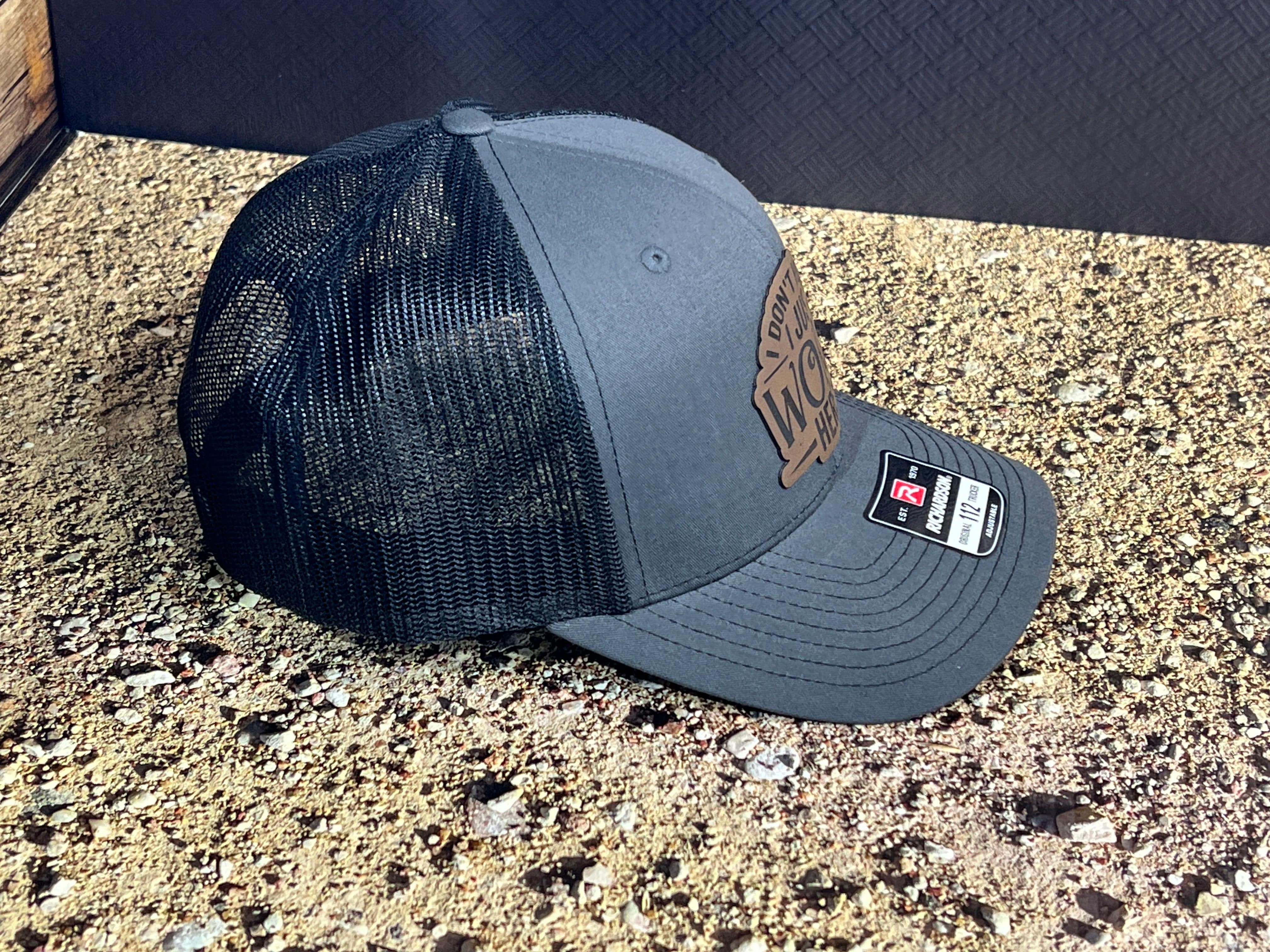 I don’t know. I just work here hat! with Premium Leatherette Patch on Richardson 112 Trucker Hat Adult Hat Baseball Cap - F5 Custom Designs