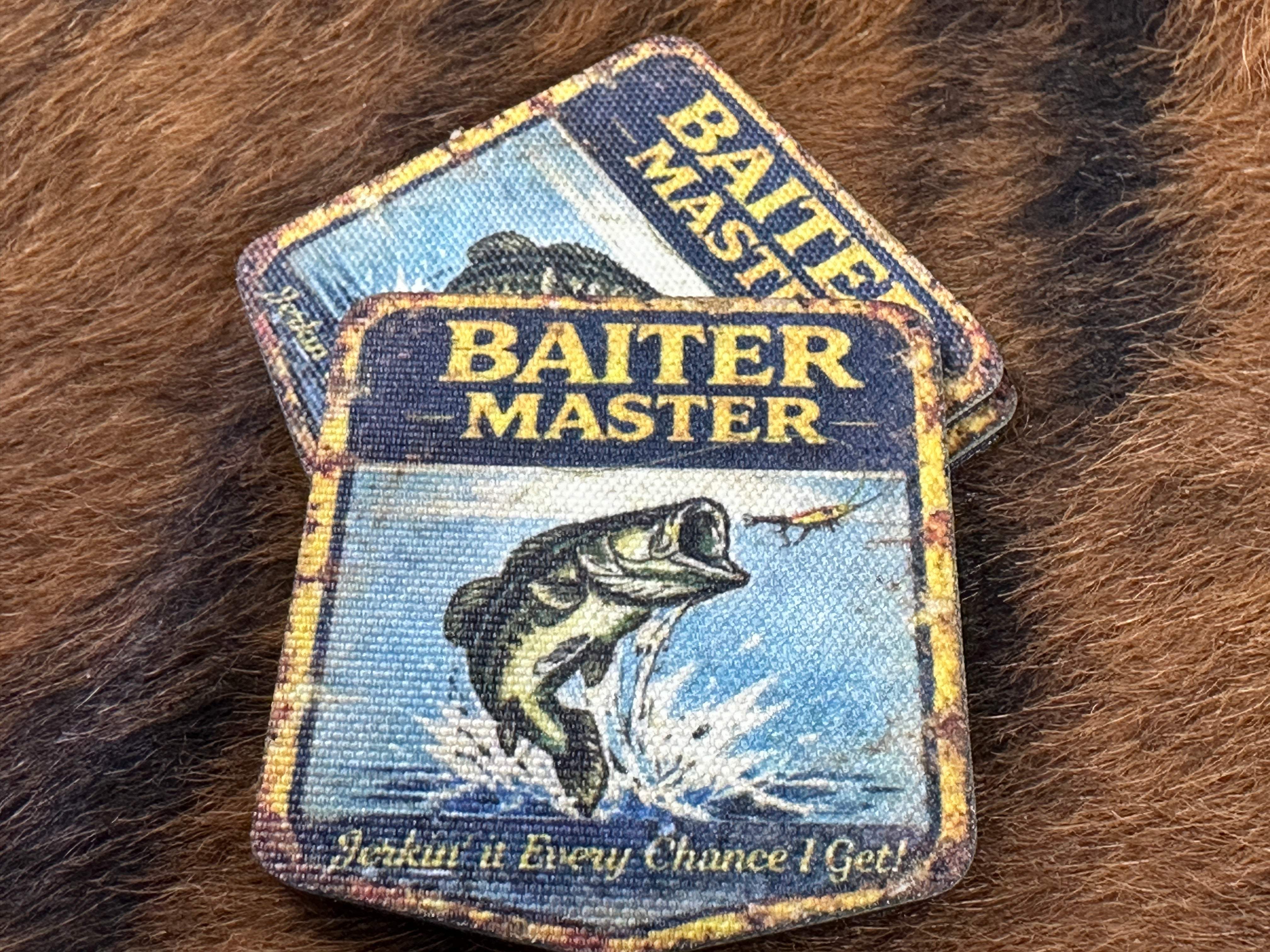 Master Baiter hat with UV printed full color canvas patches on premium leatherette