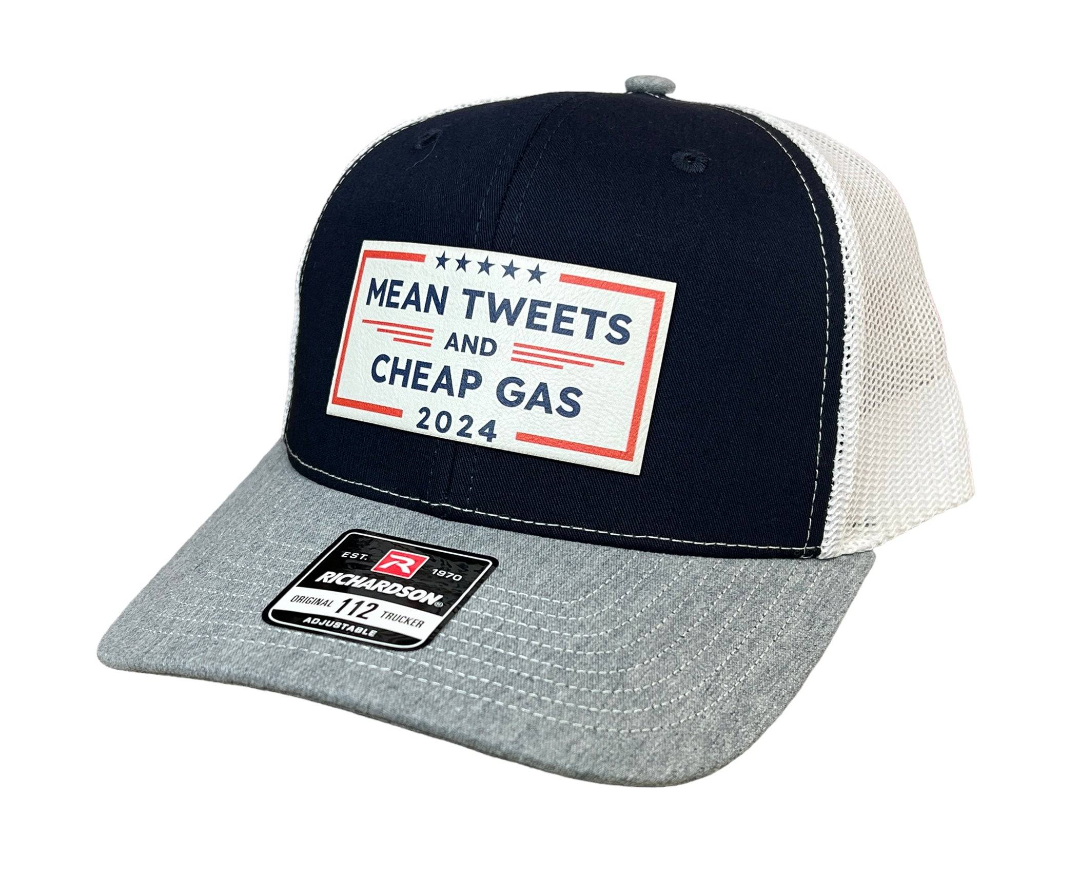 Mean Tweets Cheap Gas or Diesel Hat on Premium Leatherette Patch Richardson 112 Trucker Hat  or Yupoong Classic TruckerFunny Hat Adult Hat - F5 Custom Designs
