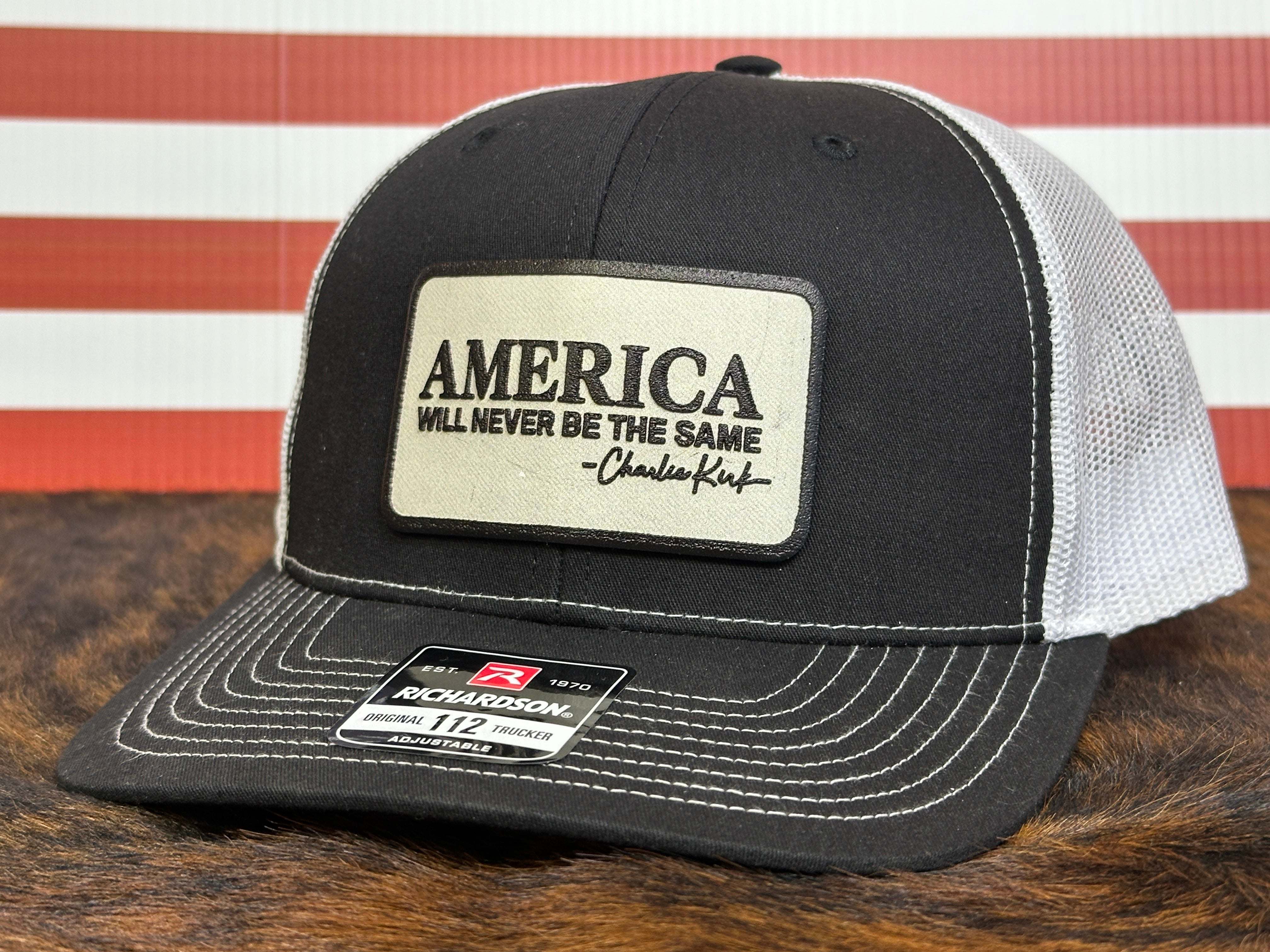 Charlie Kirk Hat Richardson 112 snapback trucker hat with UV patch and adjustable fit