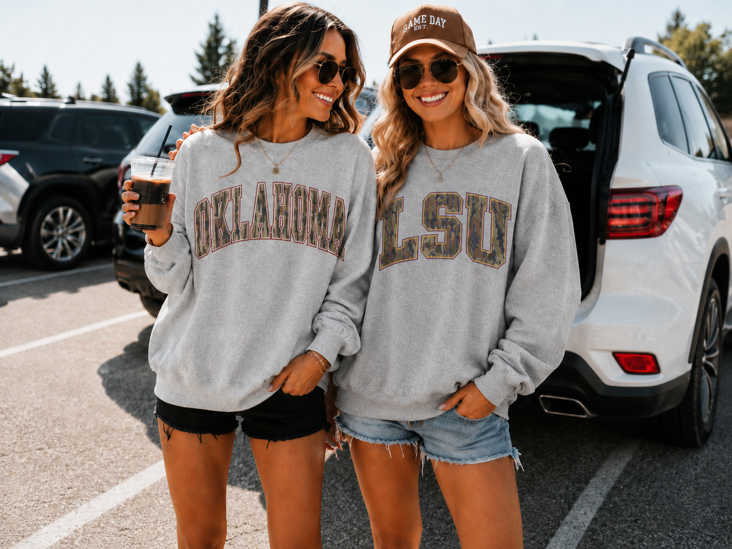 Sport grey camo Auburn team name sweatshirt worn on a football field for game day