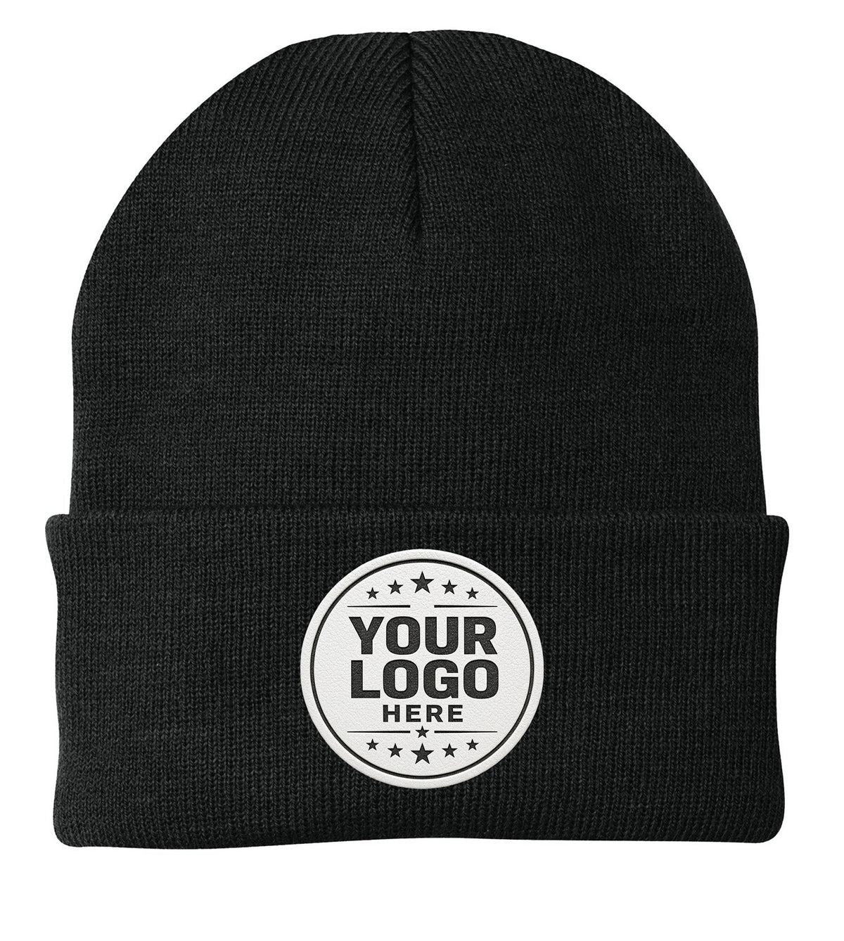 Custom cuffed beanie with business logo patch