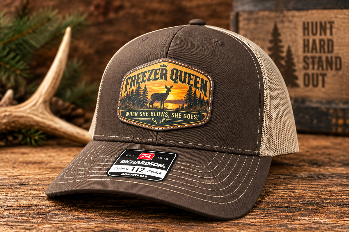 Freezer Queen Hunting Hat -  Richardson 112 Trucker Hat in a hunting scene
