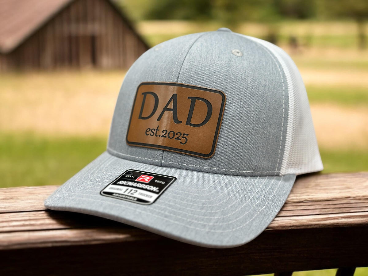 Custom Dad Hat Est. Leatherette Patch Hat - Richardson 112 Trucker