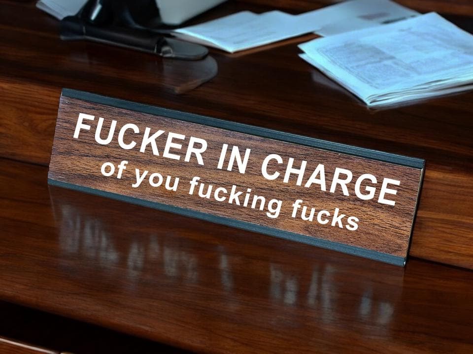 Funny "F*cker in Charge" Desk Sign - Gag Gift for Boss