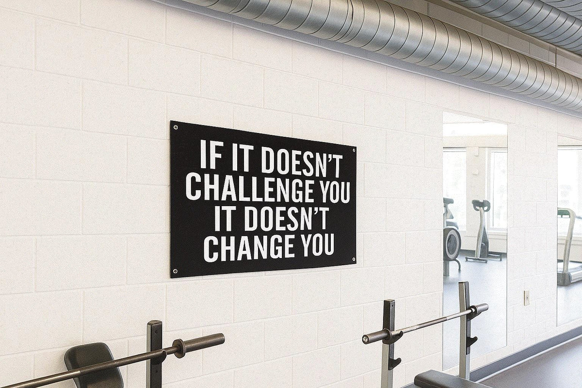 Motivational Gym Banner, 48"x21" UV-Printed Vinyl, Grommets, Indoor/Outdoor Decor