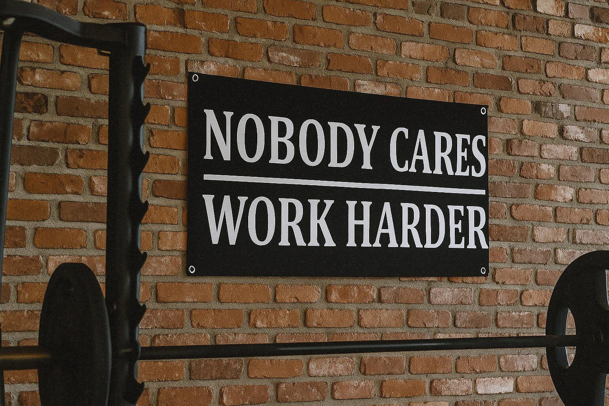 Motivational Gym Banner, 48"x21" UV-Printed Vinyl, Grommets, Indoor/Outdoor Decor