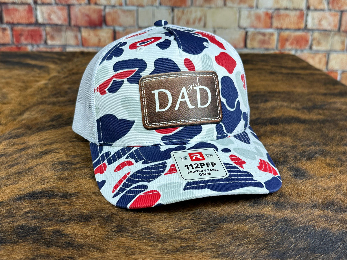 Custom Leather Patch Trucker Hat, Personalized Dad Gift, Outdoors Style