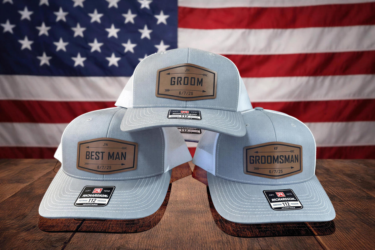 Custom Wedding Crew Hat with Engraved Leather Patch