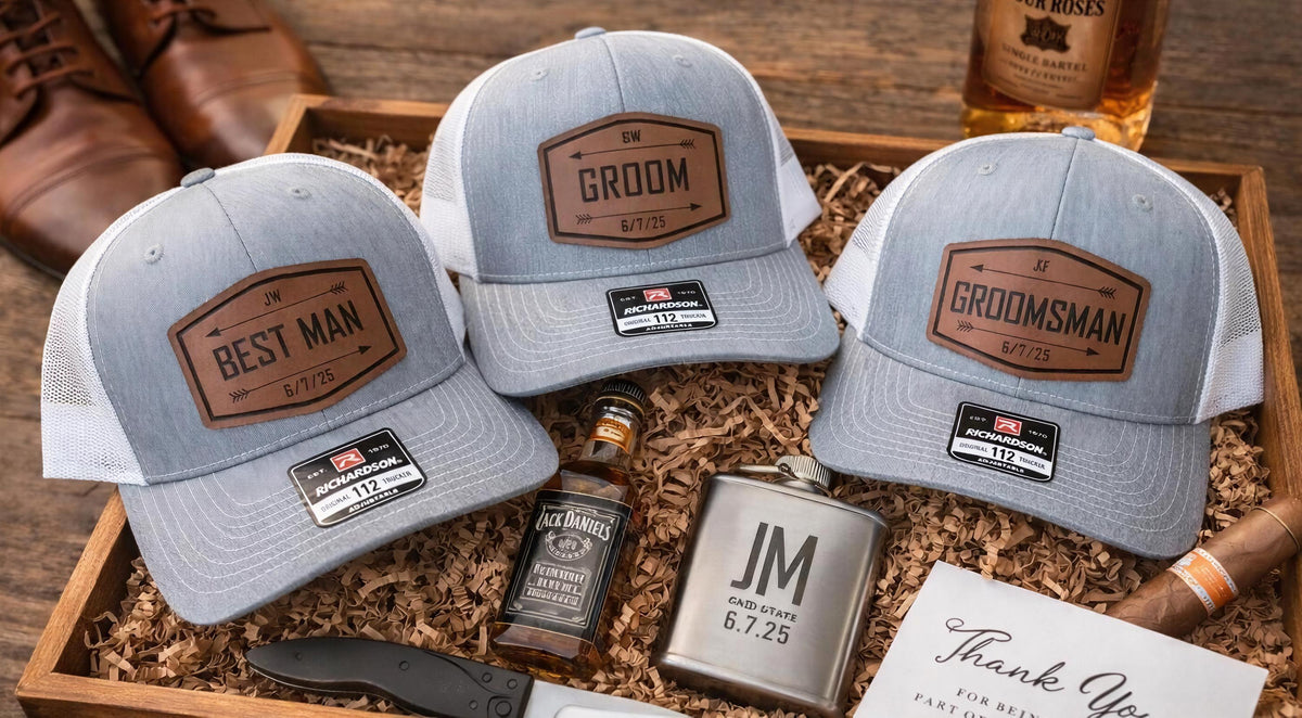 Custom Richardson 112 Groomsmen Hat with Personalized Leather Patch