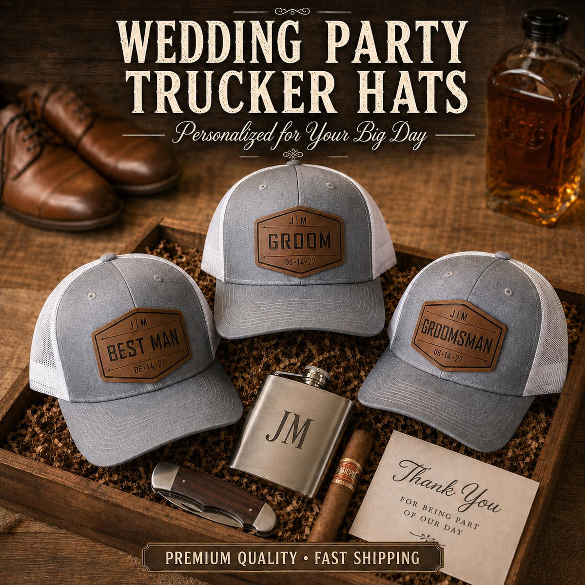Personalized Groomsman Trucker Hat, Richardson 112 Snapback