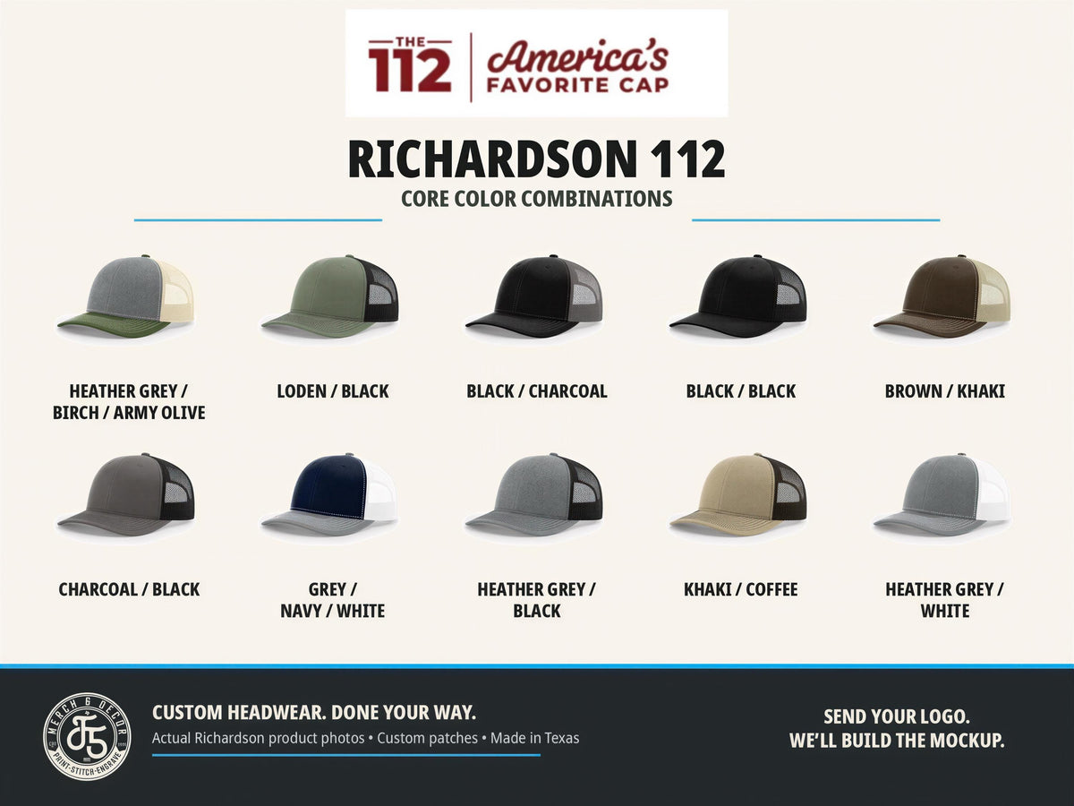 Custom Richardson 112 Snapback Hat, Personalized Leatherette Patch Trucker Cap